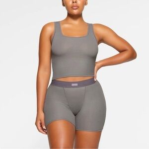 Skims Cotton Rib Boxer + Tank set! DARK GRAY SET